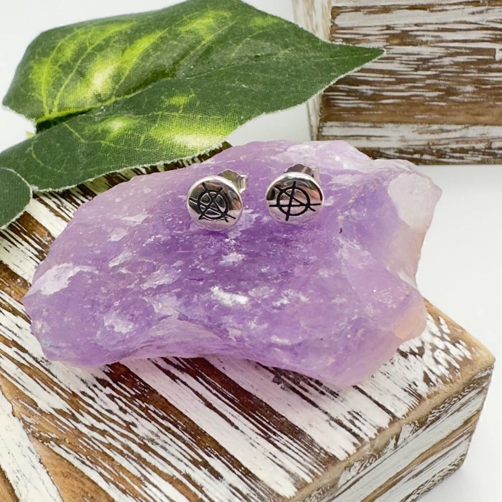 Punk Rock Anarchy Logo Sterling Silver Stud Earrings